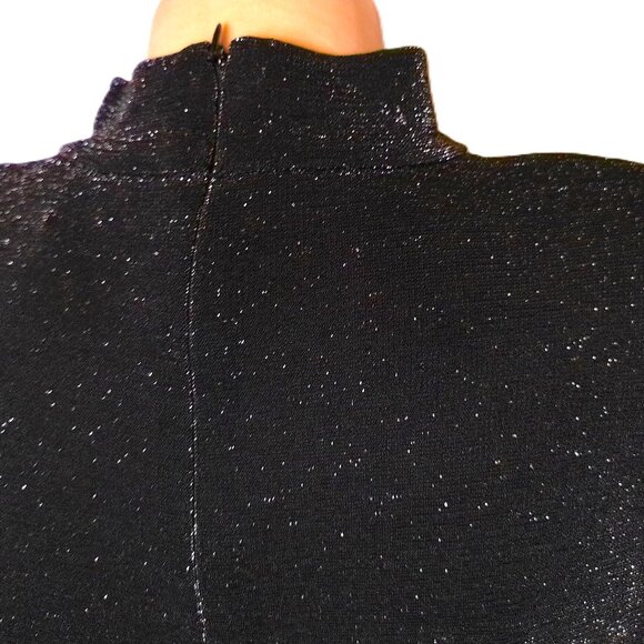 Vintage Mock Turtleneck Black Large metallic knit top short sleeve dressy classy - Picture 4 of 5